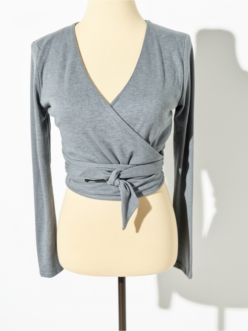 Forever 21 Grey Wrap Crop Top with Tie Waist